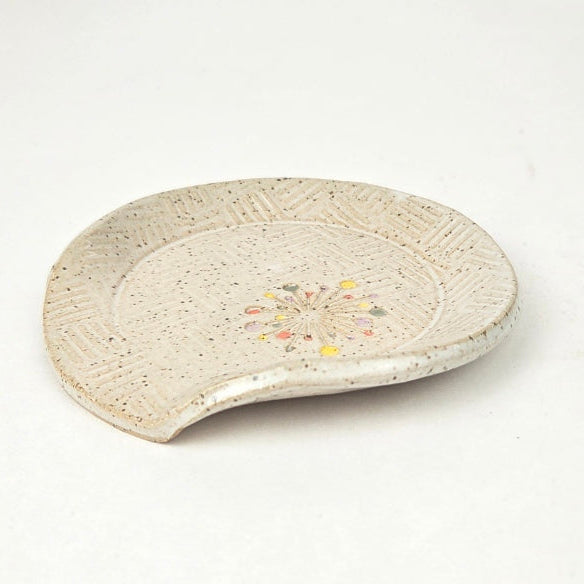 Art Deco Sunburst on White Stoneware Spoon Rest