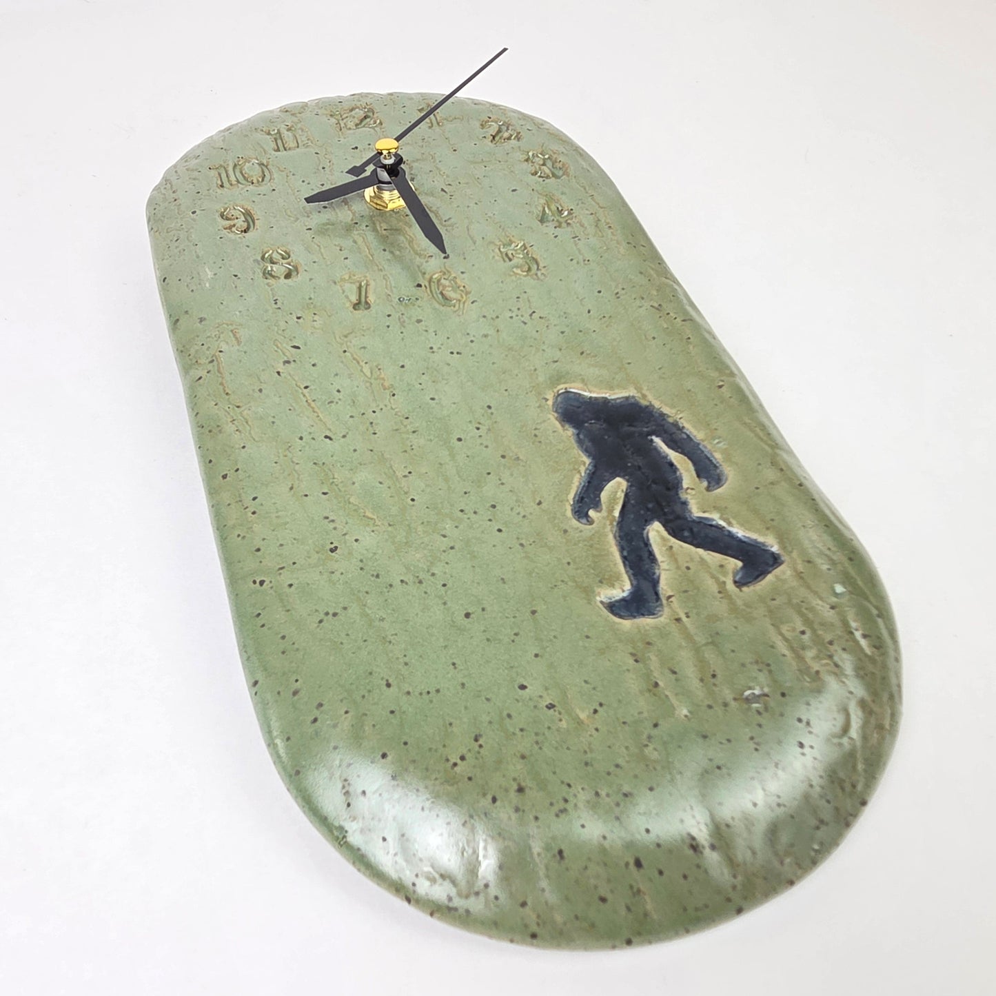 Sasquatch / Bigfoot Handmade Green Stoneware Clock