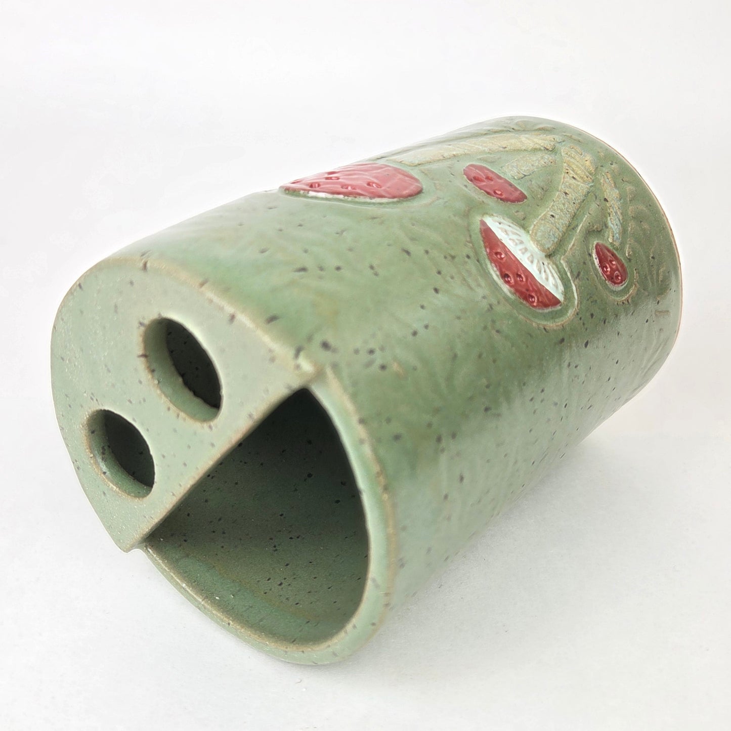 Mushroom Green Retro Handmade Stoneware Toothbrush Holder