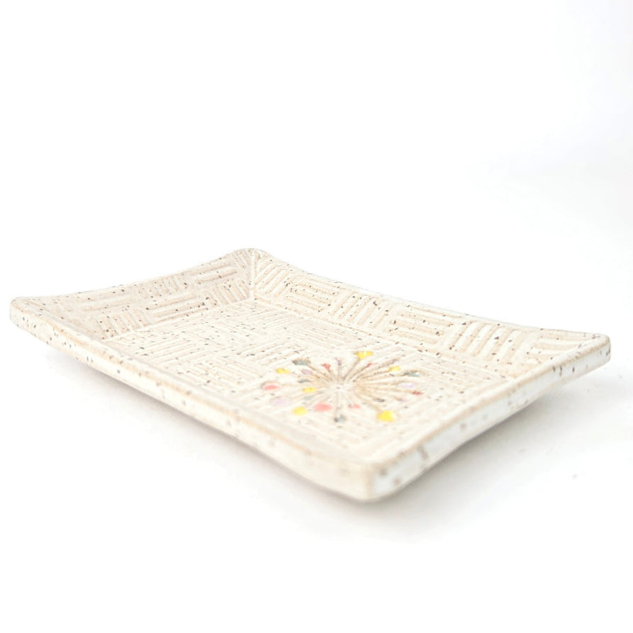 Art Deco Sunburst on White Stoneware Trinket Dish
