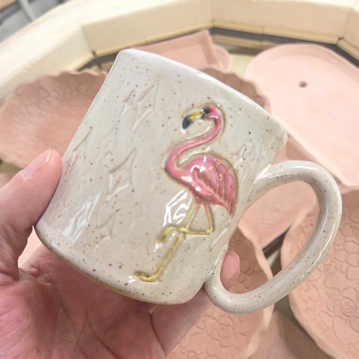 Flamingo on White Retro Design Stoneware 10 oz Mug