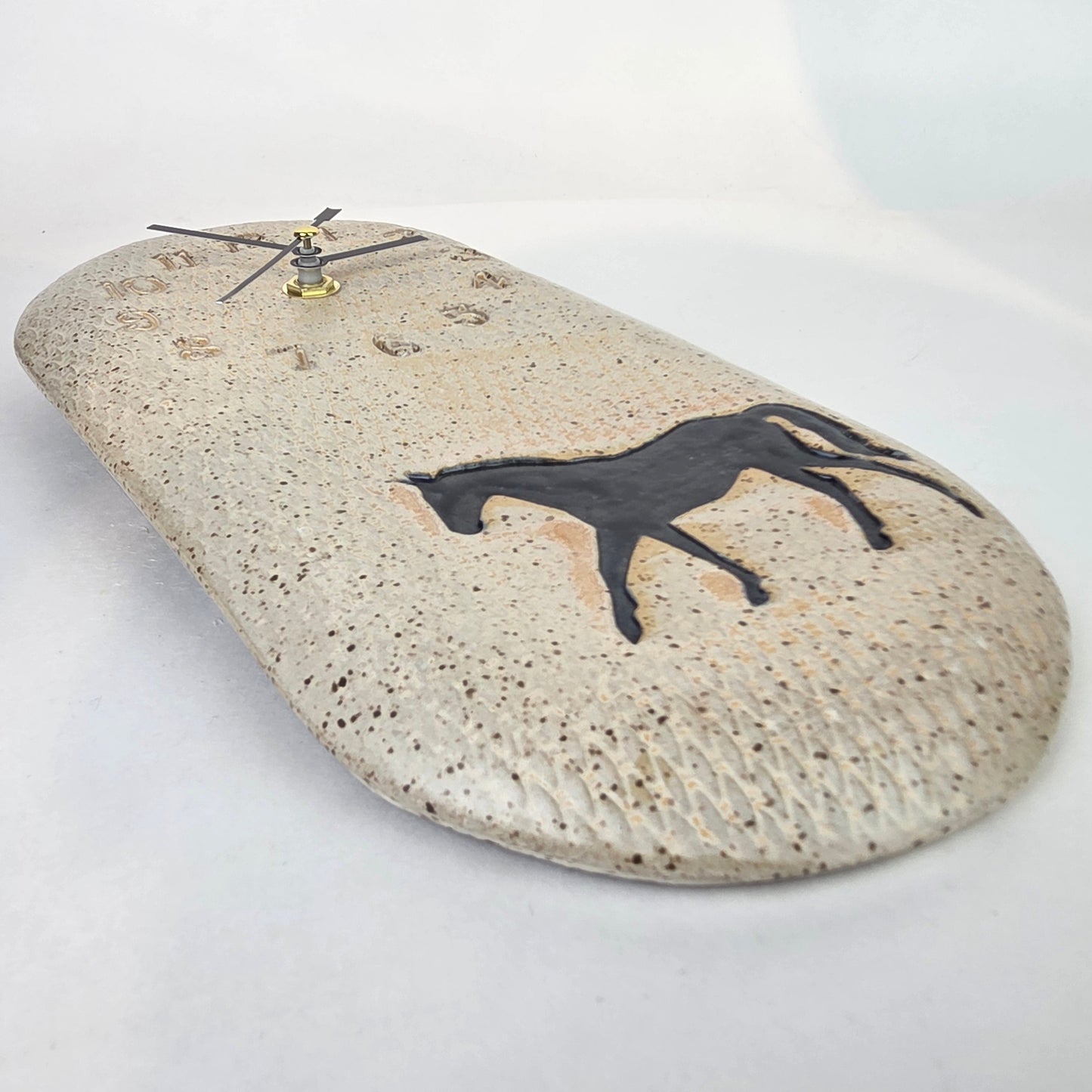 Black Horse on Cream Stoneware Handmade Clock