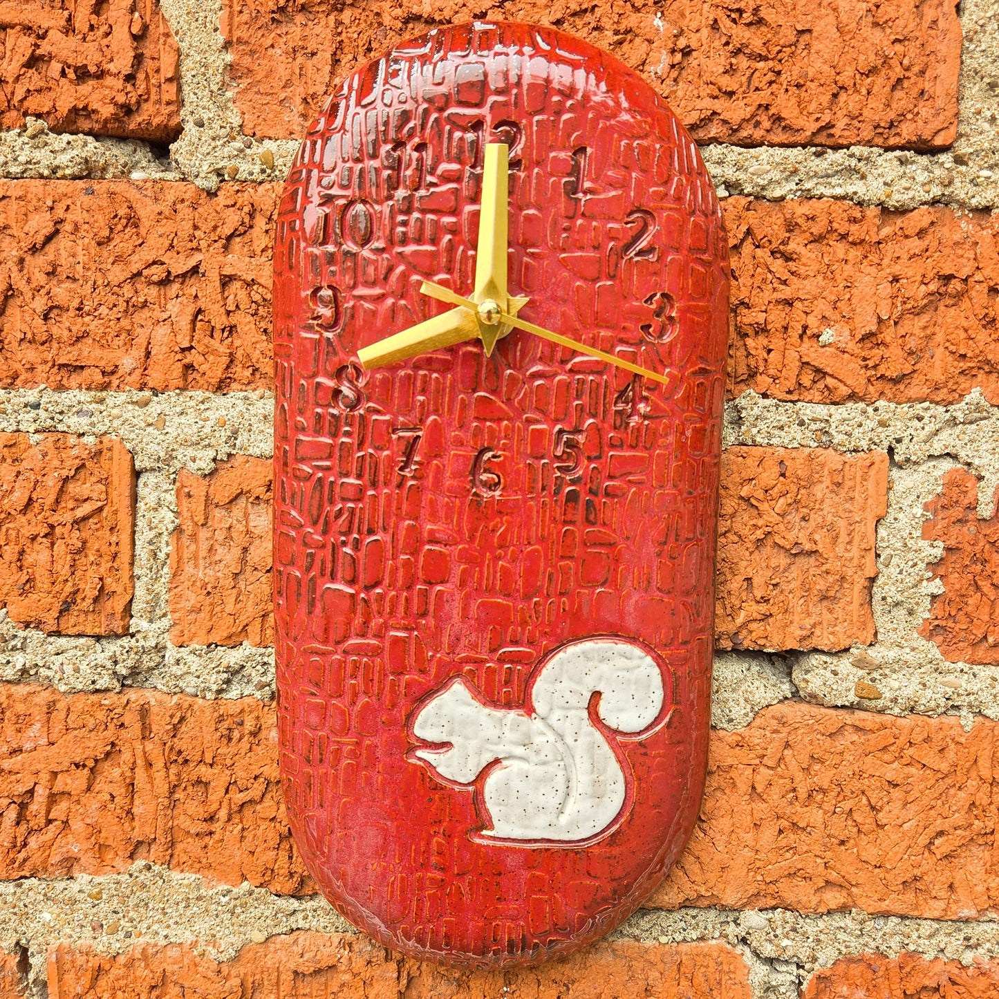 White Squirrel on Cinnamon Stoneware Wall Clock
