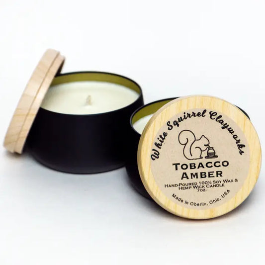 Tobacco Amber - Hand-Poured Soy Candle Black Tin- 7oz
