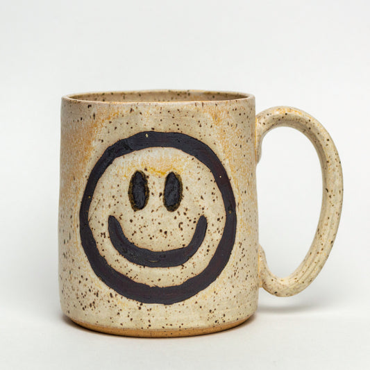 Cream Smiley Face Hand Thrown 14oz Mug