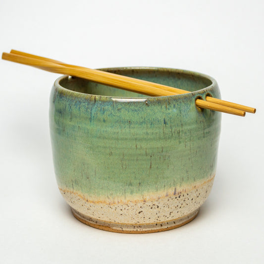 Hand Thrown Green & Beige Ramen/Rice Bowl