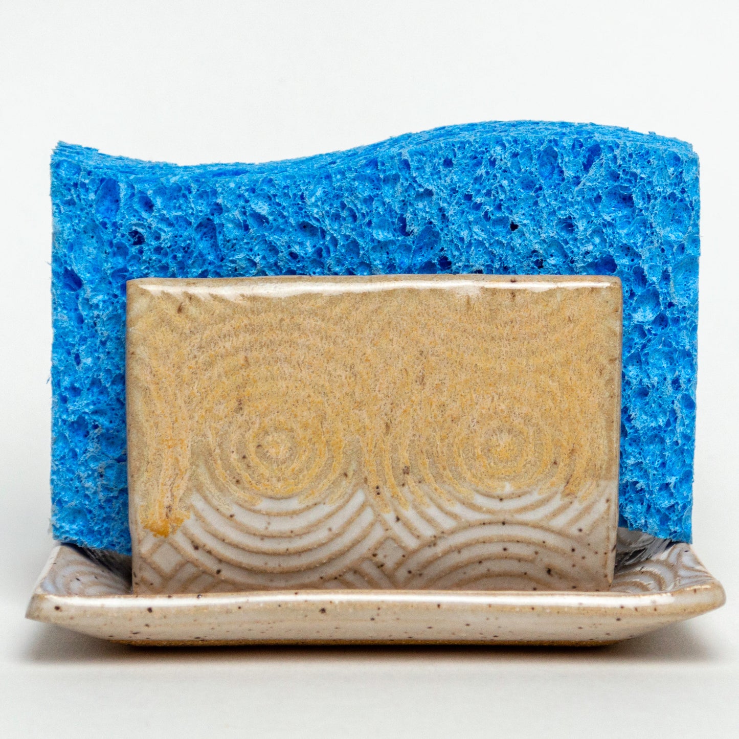 Peach & White Spiral Pattern Sponge Holder