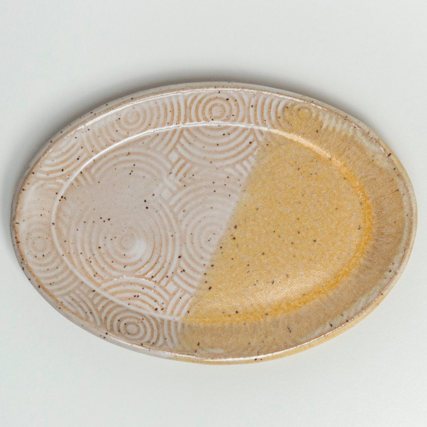 Peach & White Spiral Pattern Oval Trinket Dish