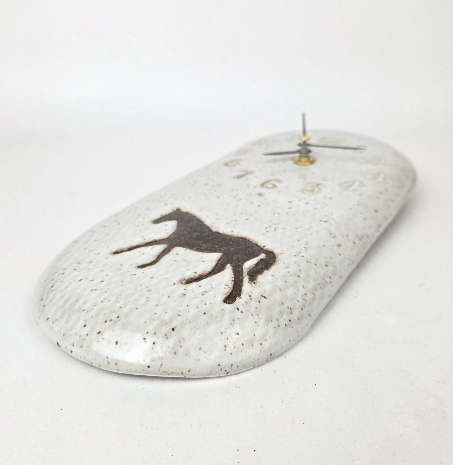 Brown Horse on White Stoneware Handmade Clock