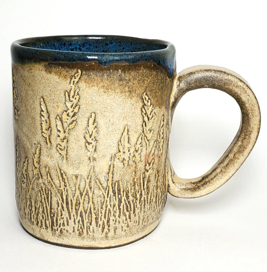 Wheat Pattern- Beige w/Blue Interior Stoneware 12oz Mug