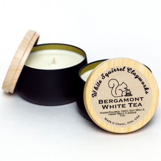 Bergamot White Tea - Hand-Poured Soy Candle Black/Wood Tin-7oz