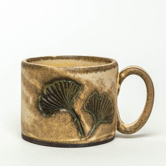 Ginkgo Leaf Beige Stoneware 8oz Mug