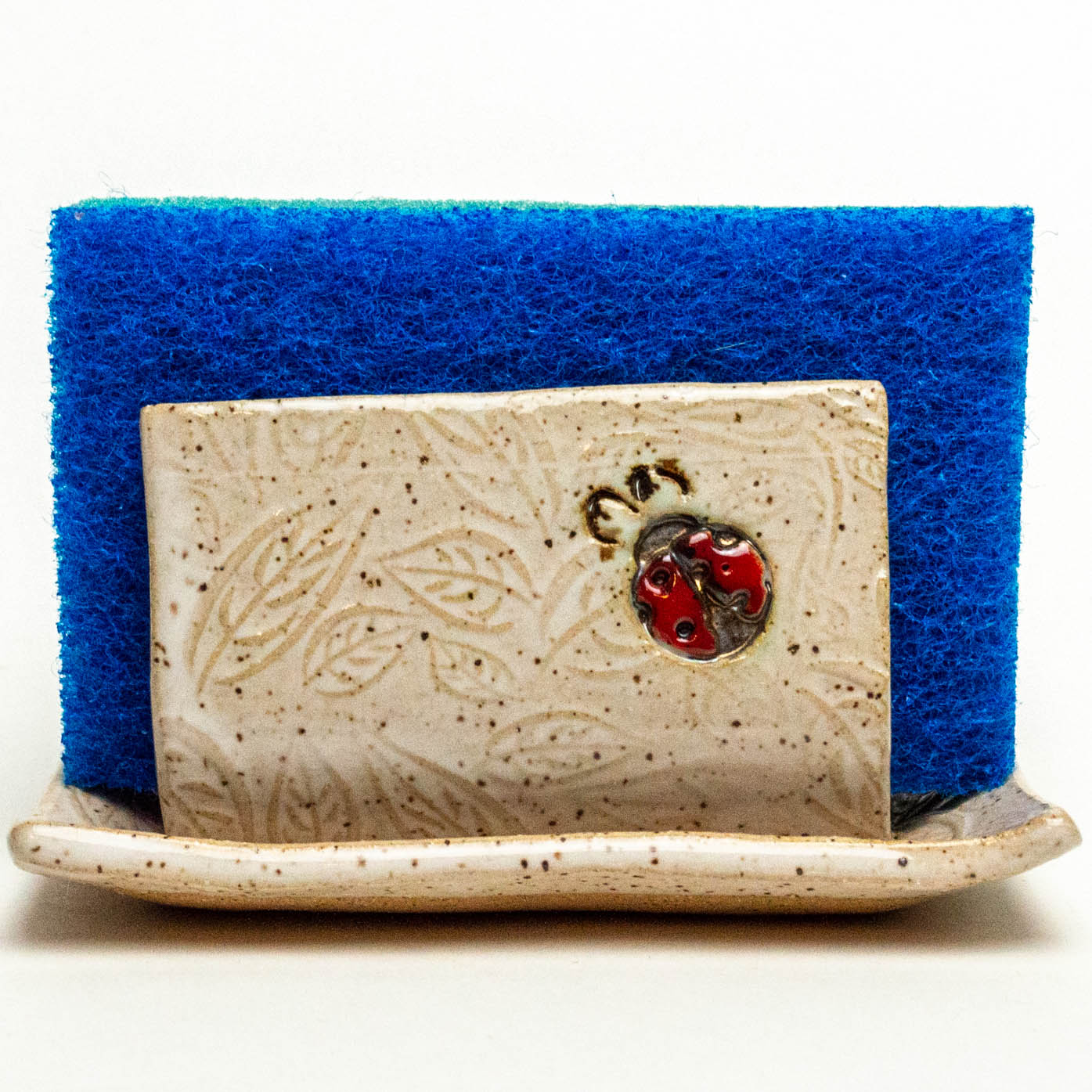 Ladybug White Stoneware Sponge Holder