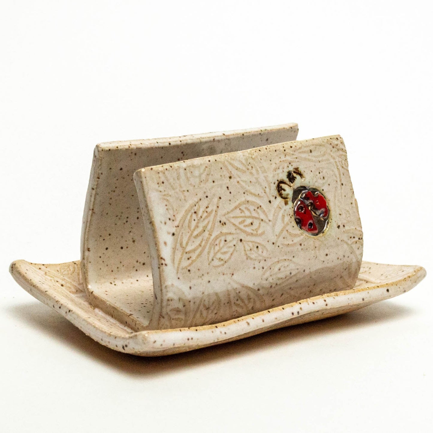 Ladybug White Stoneware Sponge Holder