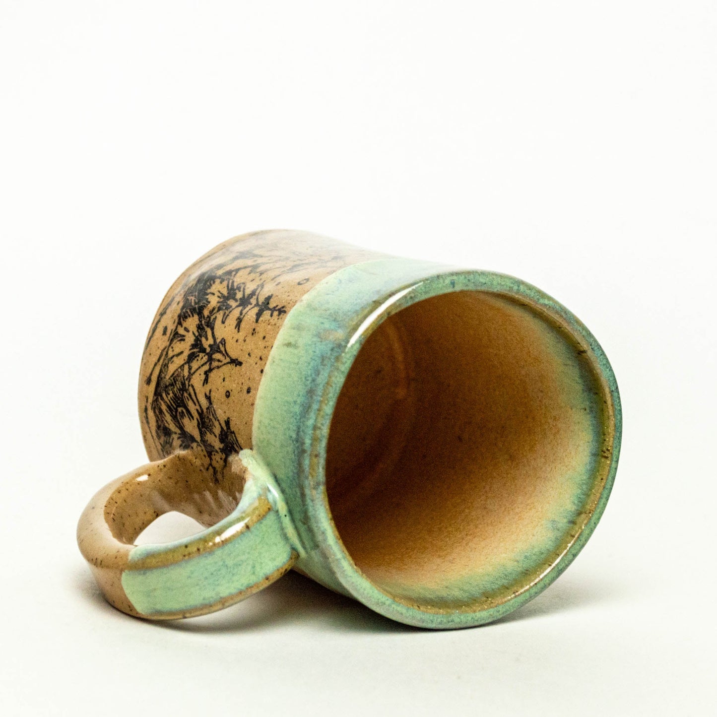 Green Drip Rim Winter Tree Print Stoneware 12oz Mug