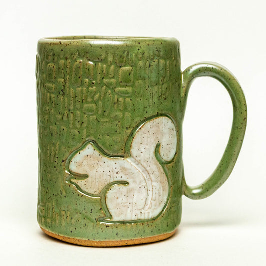 White Squirrel on Green Stoneware 14oz Mug