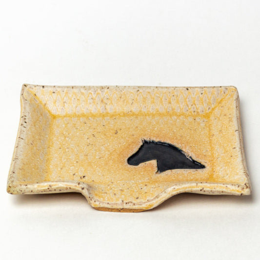 Black Horse Design Beige Soap Dish