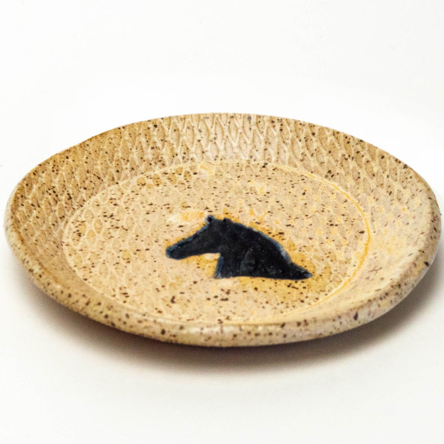 Black Horse Pattern Beige Round Trinket Dish