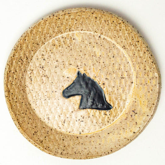 Black Horse Pattern Beige Round Trinket Dish