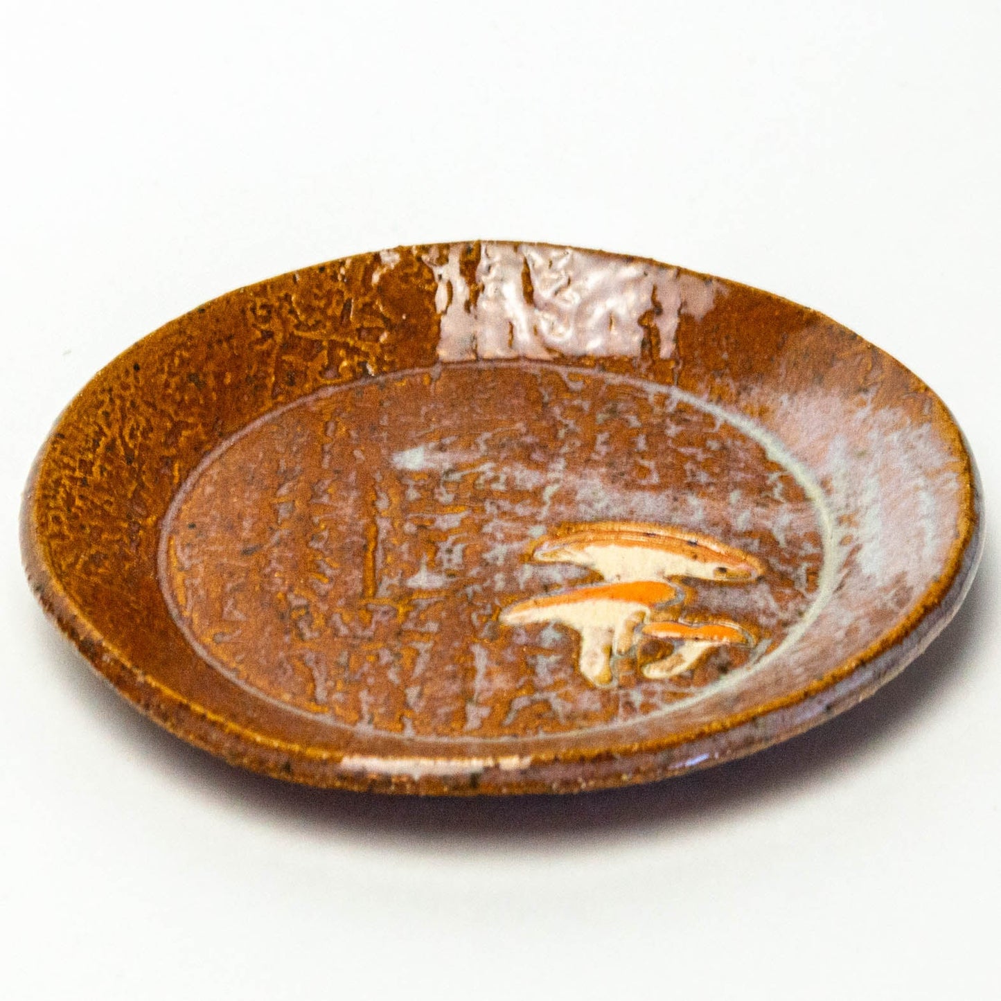 Jack-O'-Lantern Mushroom Brown Round Stoneware Trinket Dish