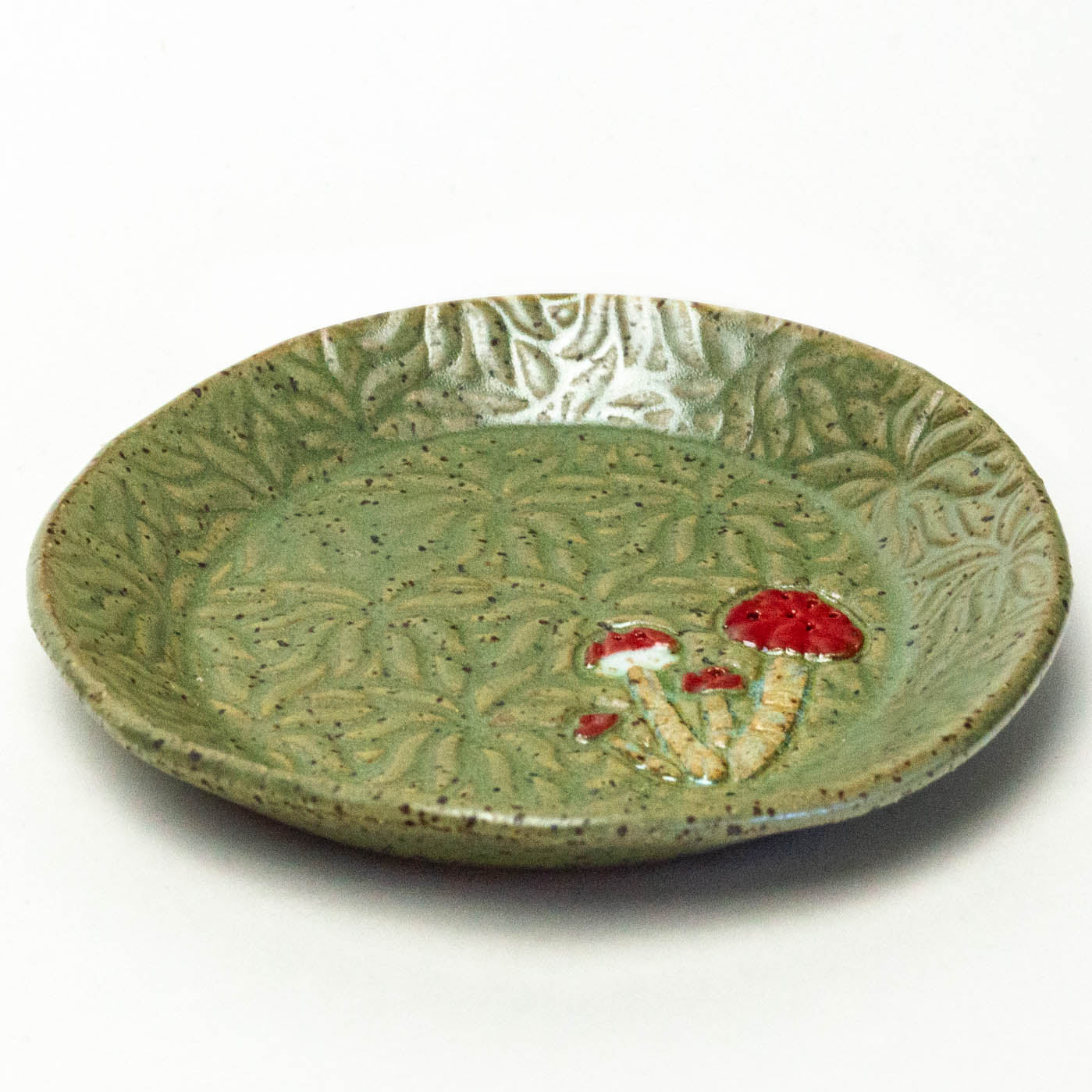 Mushroom Green Stoneware Round Trinket Dish