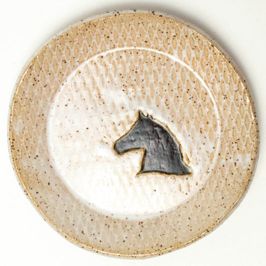 Brown Horse on White Stoneware Round Trinket Dish