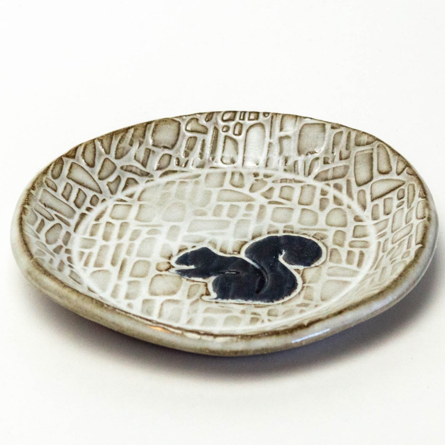 Black Squirrel on White Round Trinket Dish