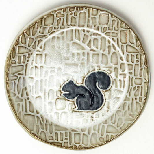 Black Squirrel on White Round Trinket Dish