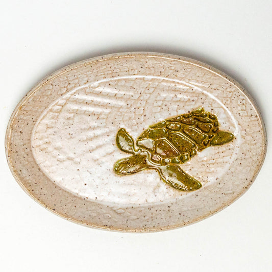 Sea Turtle White Oval Stoneware Trinket Dish