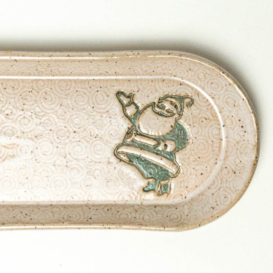 Green Santa White Stoneware 12" Platter