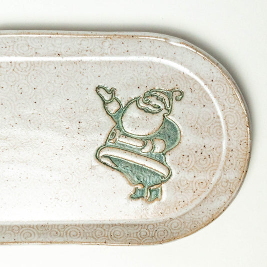 Green Santa White Stoneware 10" Platter