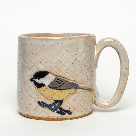 Chickadee on White Stoneware 10oz Mug