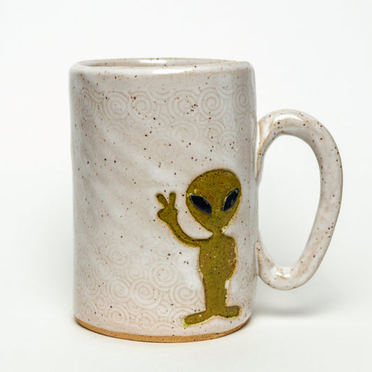 Green Alien on White 14oz Mug