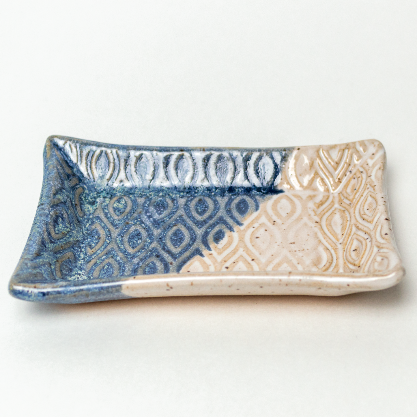 Blue & White Diamond Pattern Stoneware Trinket Dish