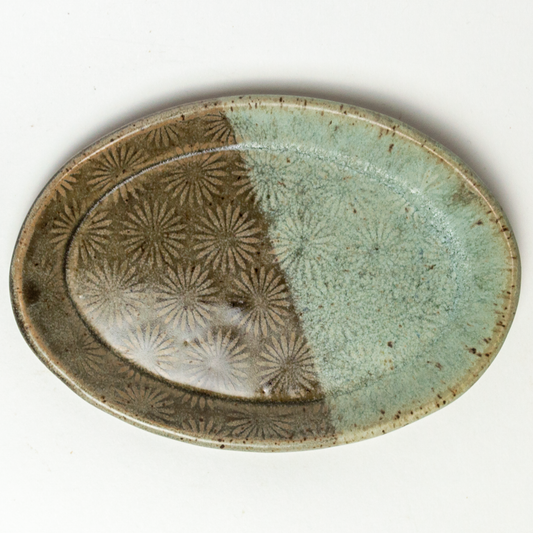 Blue & Gray Sunburst Pattern Oval Trinket Dish