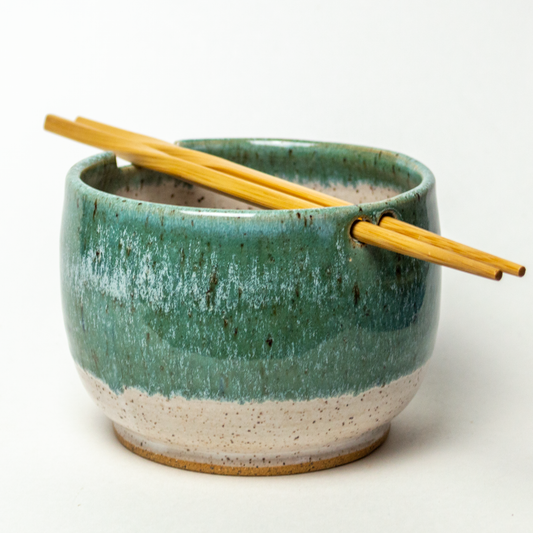 Hand Thrown Turquoise & White Ramen/Rice Bowl