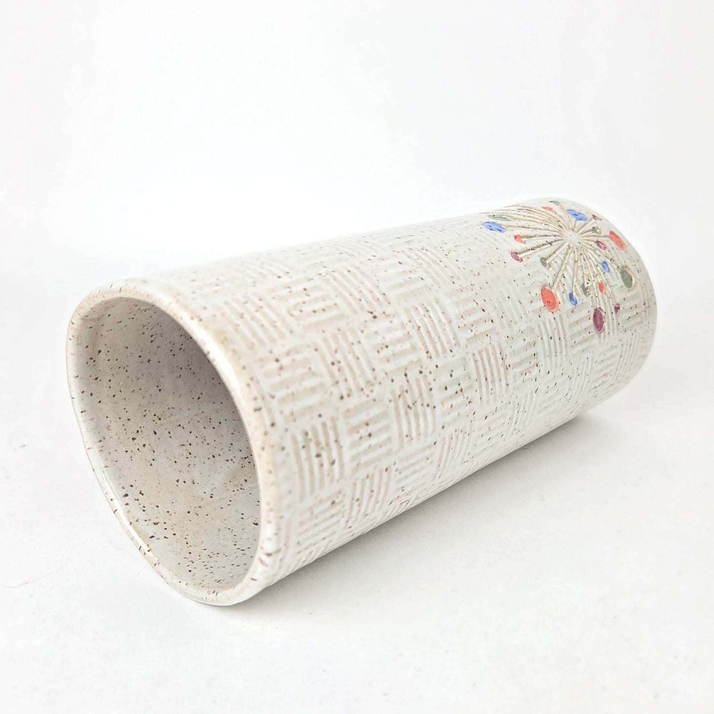 Art Deco Sunburst Stoneware White Vase