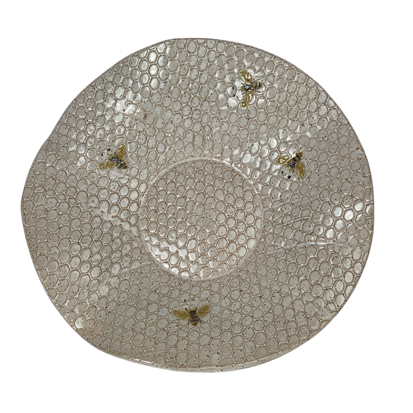 Bee Pattern White Organic Shape Large 12" Stoneware Bowl