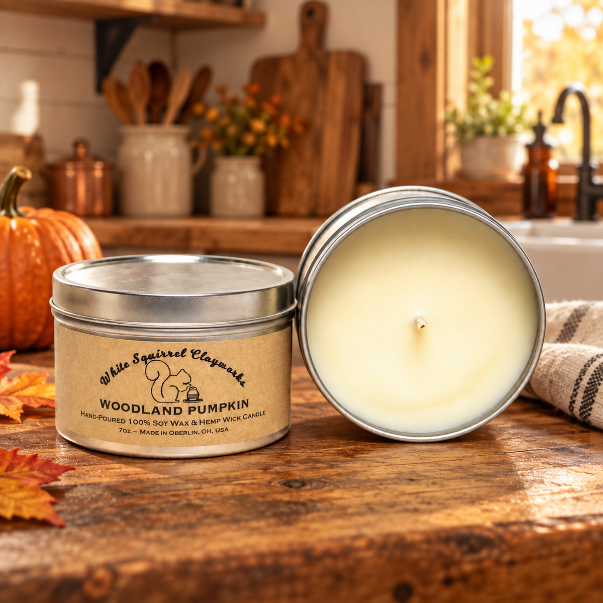 Woodland Pumpkin Soy Candle in Silver Tin - 7oz