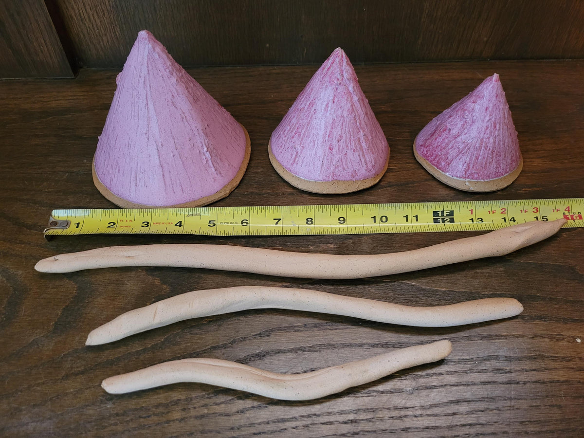 Set of 3 Red/Pink Stonware Garden Mushrooms