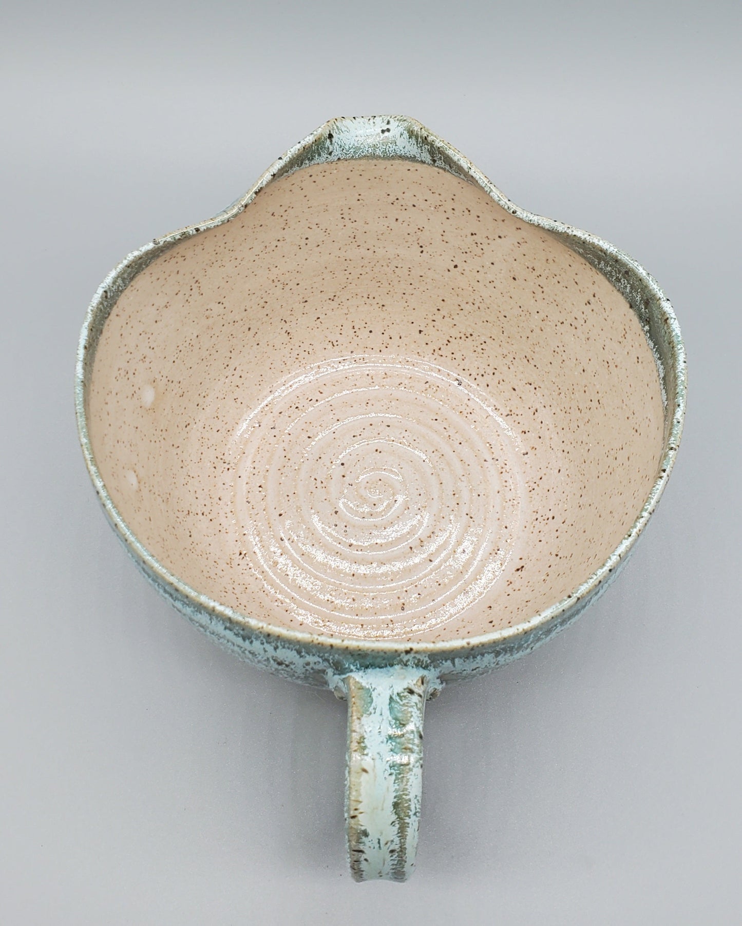 Turquoise & White Hand-thrown Batter Bowl with Spout
