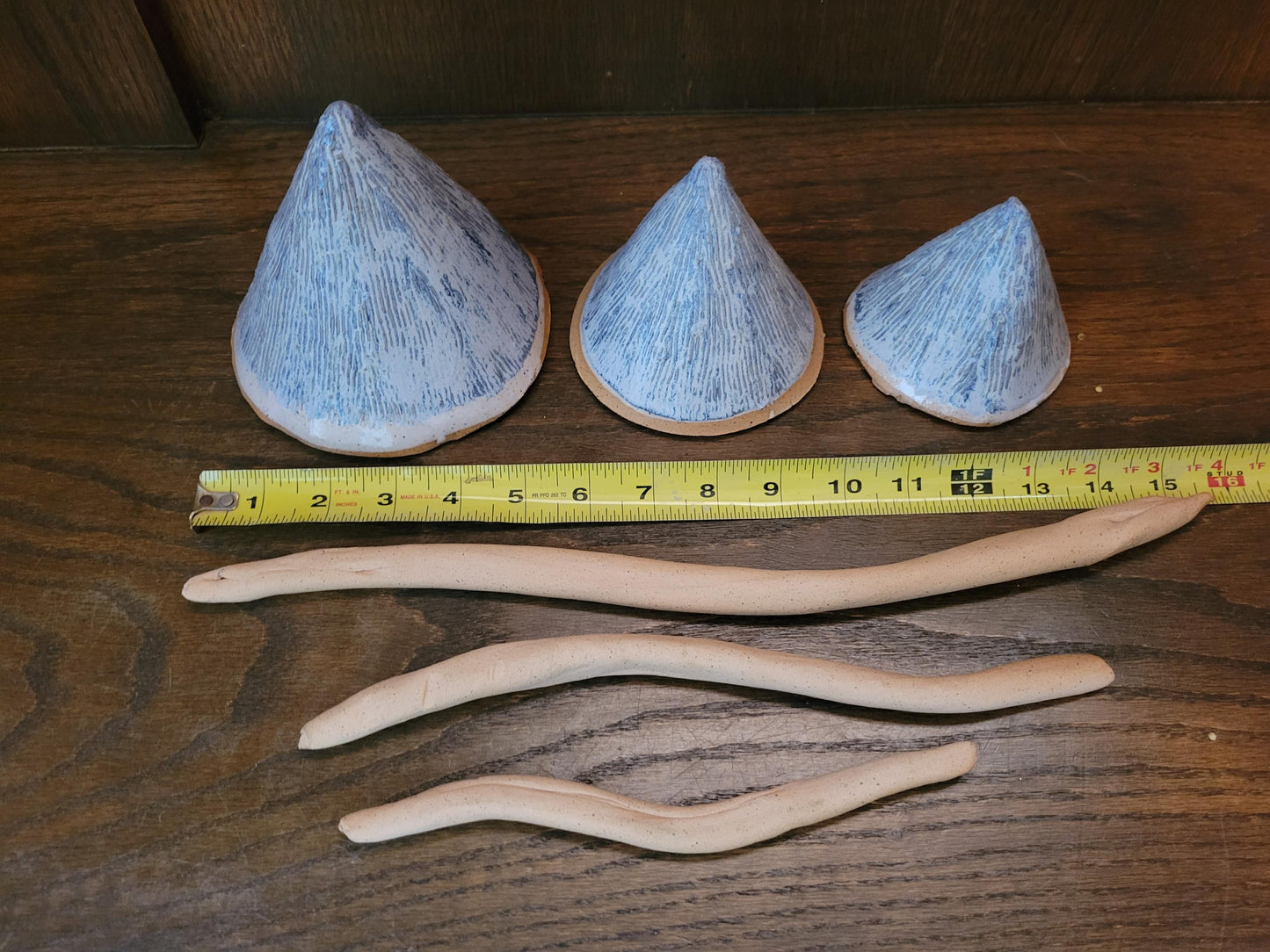 Set of 3 Blue Stoneware Garden Mushrooms