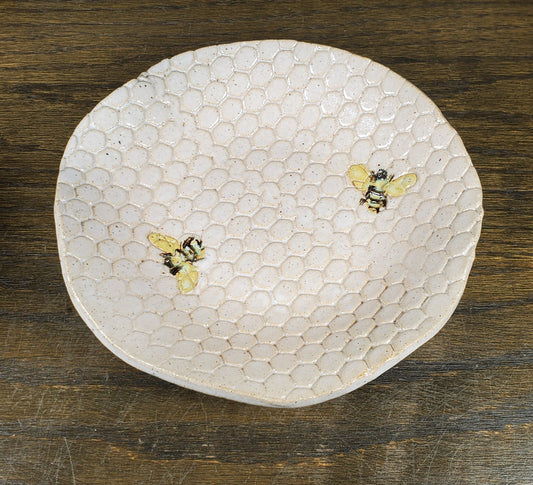 Bee Pattern White Organic Shape Bowl