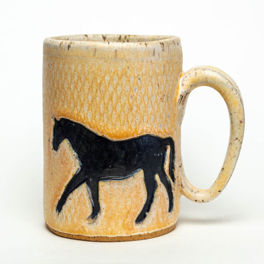 Black Horse Pattern on Beige 14oz Stoneware Mug