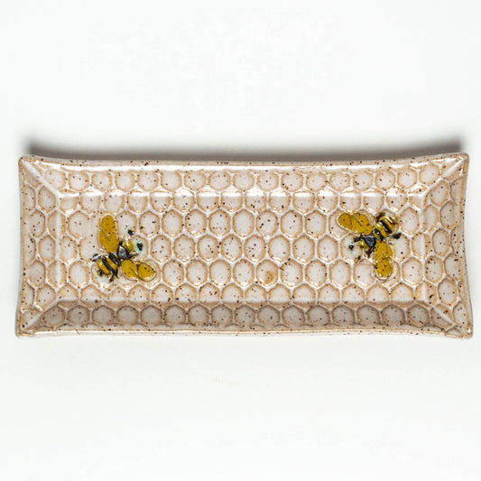 Bee Pattern White Butter/Olive Dish