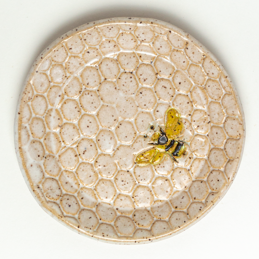 Bee Pattern White Round Trinket Dish