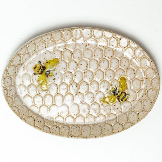 Bee Pattern White Oval Trinket Dish