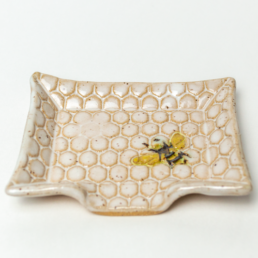 Bee Pattern White Soap Dish