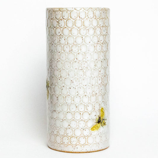 Bee Pattern Honeycomb White Vase