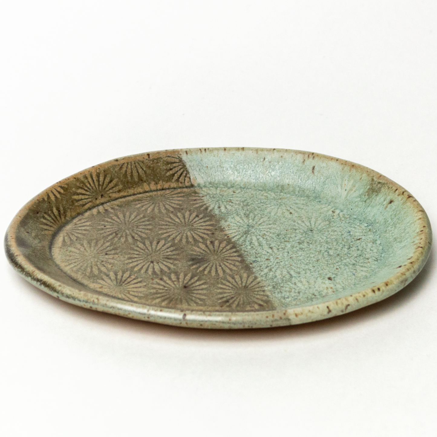 Blue & Gray Sunburst Pattern Oval Trinket Dish
